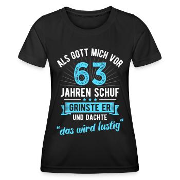 63. Geburtstag als Gott mich vor 63 Jahren schuf - Frauen Funktions-T-Shirt - Schwarz - Vorne - AI Model Female 172 light (172cm)