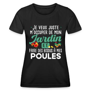 Jardin poules jardinage poule poulailler humour - T-shirt sport Femme - noir - Devant - AI Model Female 172 light (172cm)