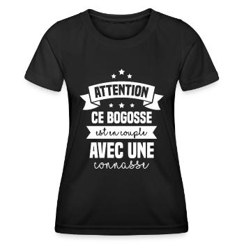 Attention bogosse en couple avec une connasse - T-shirt sport Femme - noir - Devant - AI Model Female 172 light (172cm)