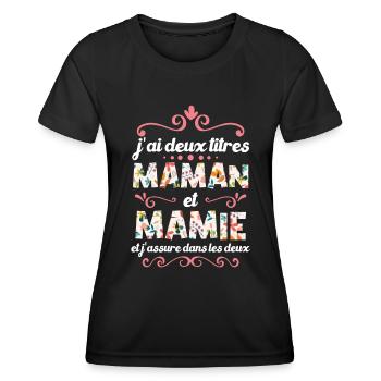 J’ai Deux Titres Maman Et Mamie - T-shirt sport Femme - noir - Devant - AI Model Female 172 light (172cm)