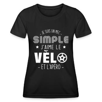 Je suis un mec simple j'aime le vélo et l'apéro - T-shirt sport Femme - noir - Devant - AI Model Female 172 light (172cm)