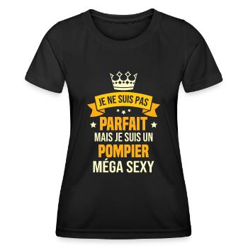 Je suis un pompier méga sexy, Cadeau pompier - T-shirt sport Femme - noir - Devant - AI Model Female 172 light (172cm)