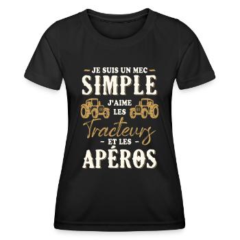Un Mec Simple J'aime Les Tracteurs Et Les Apéros - T-shirt sport Femme - noir - Devant - AI Model Female 172 light (172cm)
