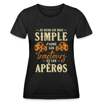 Un Mec Simple J'aime Les Tracteurs Et Les Apéros - T-shirt sport Femme - noir - Devant - AI Model Female 172 light (172cm)