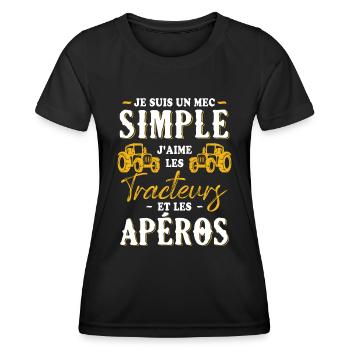 Un Mec Simple J'aime Les Tracteurs Et Les Apéros - T-shirt sport Femme - noir - Devant - AI Model Female 172 light (172cm)