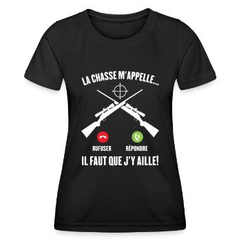 La Chasse m'appelle faut que j'y aille ! - T-shirt sport Femme - noir - Devant - AI Model Female 172 light (172cm)