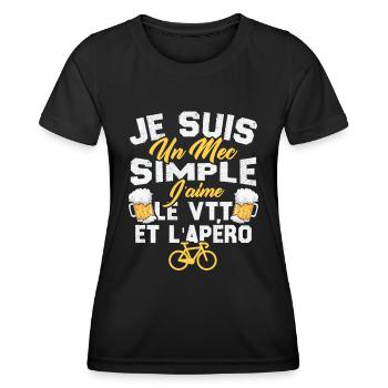 Je suis un mec simple j'aime le VTT et l'apéro - T-shirt sport Femme - noir - Devant - AI Model Female 172 light (172cm)