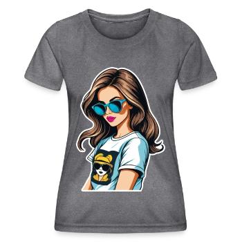 Cartoon girl. - Women's Functional T-Shirt - dark melange  - Front - AI Model Female 172 light (172cm)