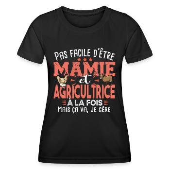 Mamie Agricultrice Agriculture Poulailler Poule - T-shirt sport Femme - noir - Devant - AI Model Female 172 light (172cm)