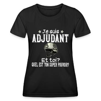 Adjudant Militaire Armée Métier Super Pouvoir - T-shirt sport Femme - noir - Devant - AI Model Female 172 light (172cm)