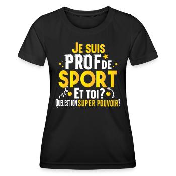 Prof de Sport Professeur Métier Cadeau Humour - T-shirt sport Femme - noir - Devant - AI Model Female 172 light (172cm)