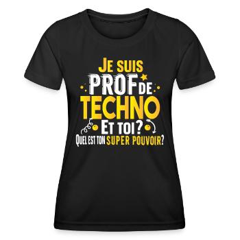 Techno Prof Professeur Métier Collège Lycée - T-shirt sport Femme - noir - Devant - AI Model Female 172 light (172cm)