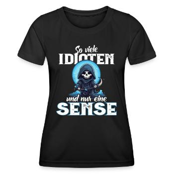Lustig - So viele Idioten und nur eine Sense - Frauen Funktions-T-Shirt - Schwarz - Vorne - AI Model Female 172 light (172cm)