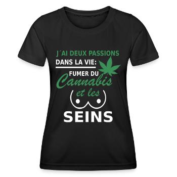 deux passions fumer du cannabis et les seins - T-shirt sport Femme - noir - Devant - AI Model Female 172 light (172cm)