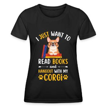 Sweet Welsh Corgi Book Livres kawaii - T-shirt sport Femme - noir - Devant - AI Model Female 172 light (172cm)