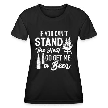 HITZE BIER TRINKEN BBQ GRILL GRILLEN BIER MOTIV - Frauen Funktions-T-Shirt - Schwarz - Vorne - AI Model Female 172 light (172cm)