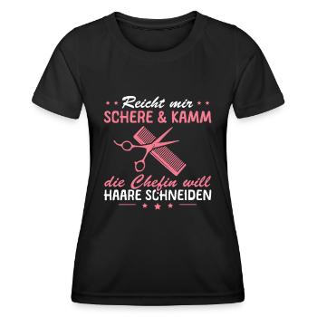 Friseur Reicht mir Schere und Kamm Friseurin - Frauen Funktions-T-Shirt - Schwarz - Vorne - AI Model Female 172 light (172cm)