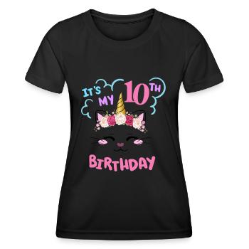 10th Birthday Girl Outfit Unicorn Cat - Women's Functional T-Shirt - black - Front - AI Model Female 172 light (172cm)