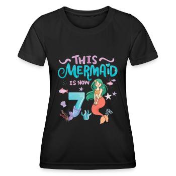 7ème anniversaire - Cette sirène a 7 ans - T-shirt sport Femme - noir - Devant - AI Model Female 172 light (172cm)