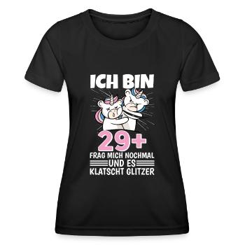 Ich bin 29+ Frag mich nochmal und klatscht Glitzer - Frauen Funktions-T-Shirt - Schwarz - Vorne - AI Model Female 172 light (172cm)