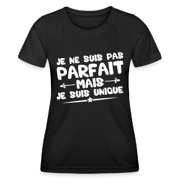 Je ne suis pas parfait mais je suis unique - T-shirt sport Femme - noir - Devant - AI Model Female 172 light (172cm)