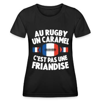 Au Rugby Un Caramel C'est Pas Une Friandise Cadeau - T-shirt sport Femme - noir - Devant - AI Model Female 172 light (172cm)