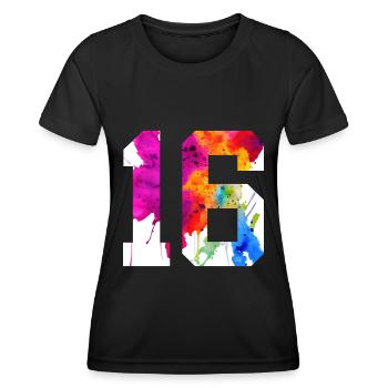 NUMMER 16 JAHRE ALT 16. GEBURTSTAG - Frauen Funktions-T-Shirt - Schwarz - Vorne - AI Model Female 172 light (172cm)