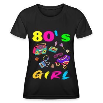 Retro 80er Jahre T-Shirt Bunte Designs - Frauen Funktions-T-Shirt - Schwarz - Vorne - AI Model Female 172 light (172cm)