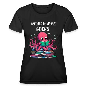 Krake liebt Bücher Lesen macht Spaß Literatur Meer - Frauen Funktions-T-Shirt - Schwarz - Vorne - AI Model Female 172 light (172cm)