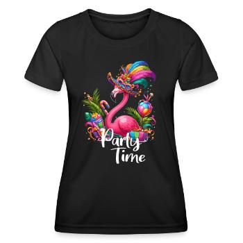 Flamingo feiert Party Wochenende Karneval Urlaub - Frauen Funktions-T-Shirt - Schwarz - Vorne - AI Model Female 172 light (172cm)