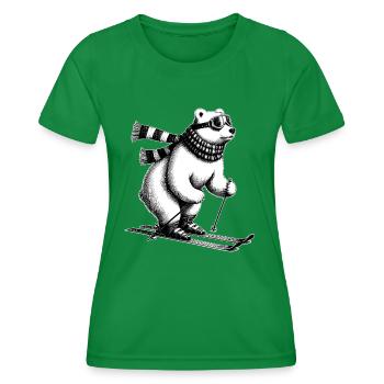 Eisbär liebt Skifahren am Nordpol Schnee Winter - Frauen Funktions-T-Shirt - Kelly Green - Vorne - AI Model Female 172 dark (172cm)