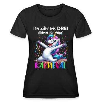 Einhorn Karneval Konfetti Alaaf Helau Party lustig - Frauen Funktions-T-Shirt - Schwarz - Vorne - AI Model Female 172 light (172cm)