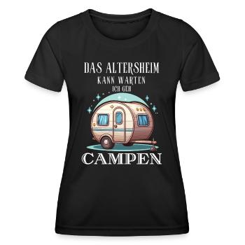 Camping Rentner Ruhestand Campingplatz Kollege Fun - Frauen Funktions-T-Shirt - Schwarz - Vorne - AI Model Female 172 light (172cm)