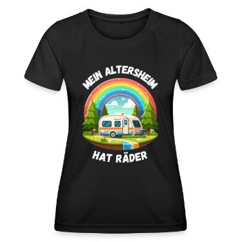 Rente Ruhestand Camping Caravan Regenbogen Rentner - Frauen Funktions-T-Shirt - Schwarz - Vorne - AI Model Female 172 light (172cm)