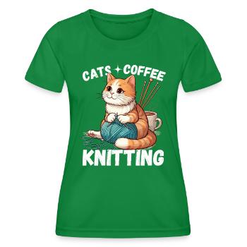Chat café tricot laine fait à la main passe-temps mignon - T-shirt sport Femme - vert - Devant - AI Model Female 172 dark (172cm)