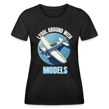 Modellbau Modellflugzeug Flugplatz fliegen lustig - Frauen Funktions-T-Shirt - Schwarz - Vorne - AI Model Female 172 light (172cm)