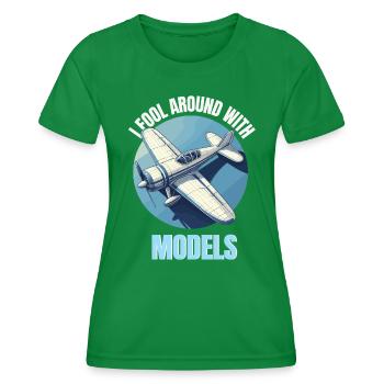 Model Making Model Airplane Airfield Flying Funny - Women's Functional T-Shirt - kelly green - Front - AI Model Female 172 dark (172cm)
