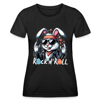 Osterhase Rock n Roll Ostereier Sonnenbrille cool - Frauen Funktions-T-Shirt - Schwarz - Vorne - AI Model Female 172 light (172cm)
