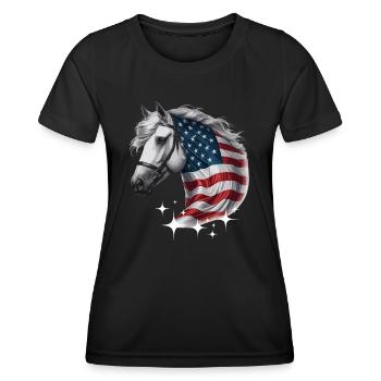 Amerika Unabhängigkeitstag Pferd Stars and Stripes - Frauen Funktions-T-Shirt - Schwarz - Vorne - AI Model Female 172 light (172cm)