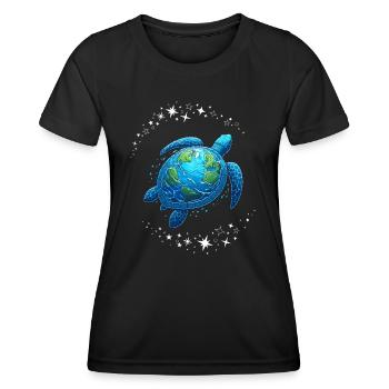 Happy Earth Day Meeresschildkröte Universum Globus - Frauen Funktions-T-Shirt - Schwarz - Vorne - AI Model Female 172 light (172cm)