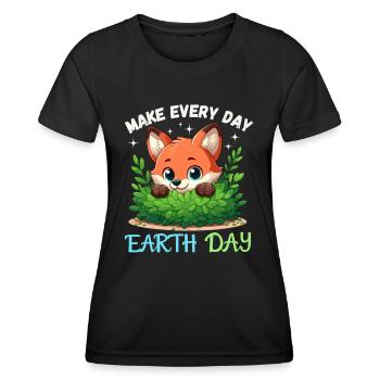 Happy Earth Day Fuchs Wald Wildtier Tierschutz - Frauen Funktions-T-Shirt - Schwarz - Vorne - AI Model Female 172 light (172cm)
