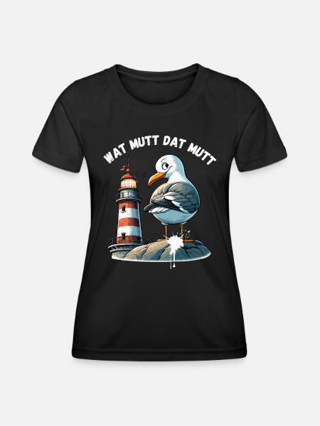 Hamburg Dialekt Möwe Lustig Leuchtturm Norden Fun - Frauen Funktions-T-Shirt - Schwarz