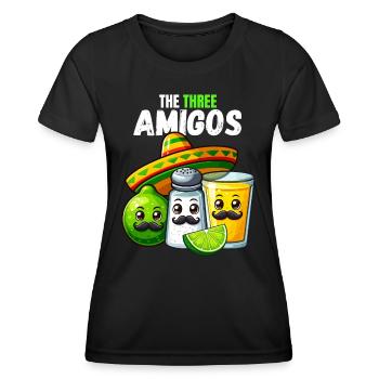 Three Amigos Tequila Limette Salz Sombrero Lustig - Frauen Funktions-T-Shirt - Schwarz - Vorne - AI Model Female 172 light (172cm)