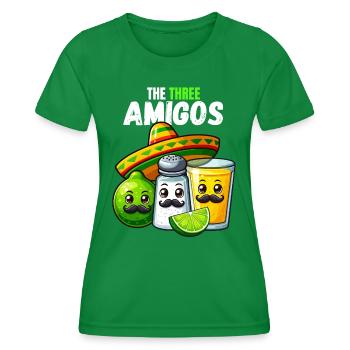 Three Amigos Tequila Lime Salt Sombrero Funny - Women's Functional T-Shirt - kelly green - Front - AI Model Female 172 dark (172cm)