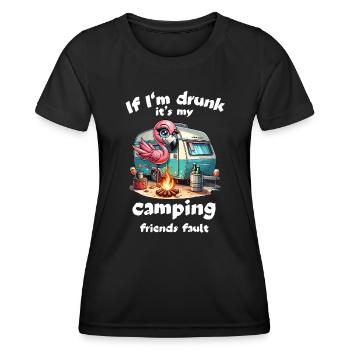 Camping Flamingo Drinking Caravan Funny Party Fun - Women's Functional T-Shirt - black - Front - AI Model Female 172 light (172cm)