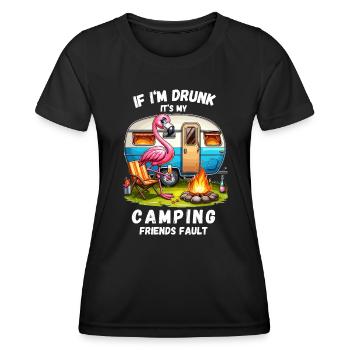 Camping Flamingo Freunde Party Campingplatz Lustig - Frauen Funktions-T-Shirt - Schwarz - Vorne - AI Model Female 172 light (172cm)