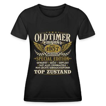 Oldtimer Baujahr 1957 Jahrgang Geburtstag Geschenk - Frauen Funktions-T-Shirt - Schwarz - Vorne - AI Model Female 172 light (172cm)