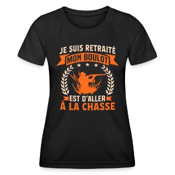 t-shirt retraite chasse - T-shirt sport Femme - noir - Devant - AI Model Female 172 light (172cm)