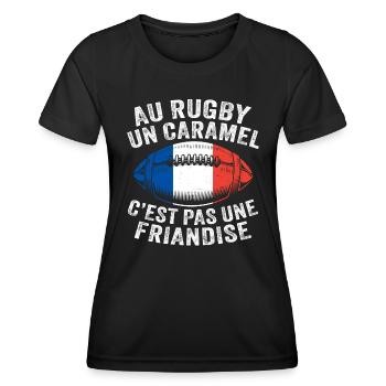 Au Rugby Un Caramel Pas Une Friandise Joueur - T-shirt sport Femme - noir - Devant - AI Model Female 172 light (172cm)