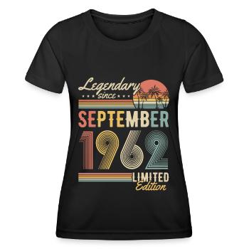 Septembre 1962 né Vintage Anniversaire Rétro - T-shirt sport Femme - noir - Devant - AI Model Female 172 light (172cm)